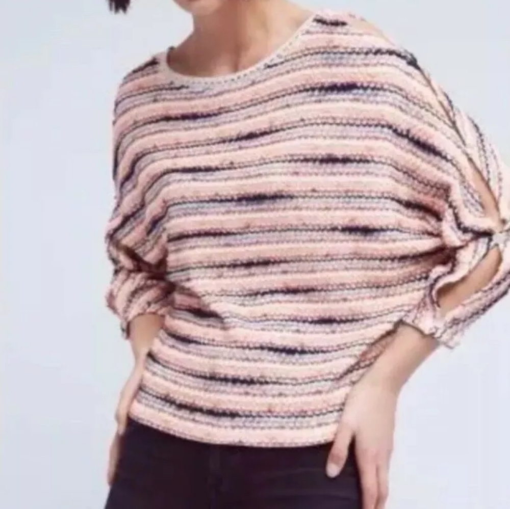 Anthro Blue Batwing Sweater Button Sleeve Detail